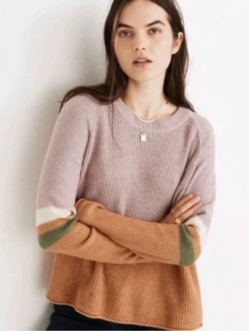 Madewell 90s Waffle Knit Colorblock Sweater XXS Merino Wool Blend Striped Cozy